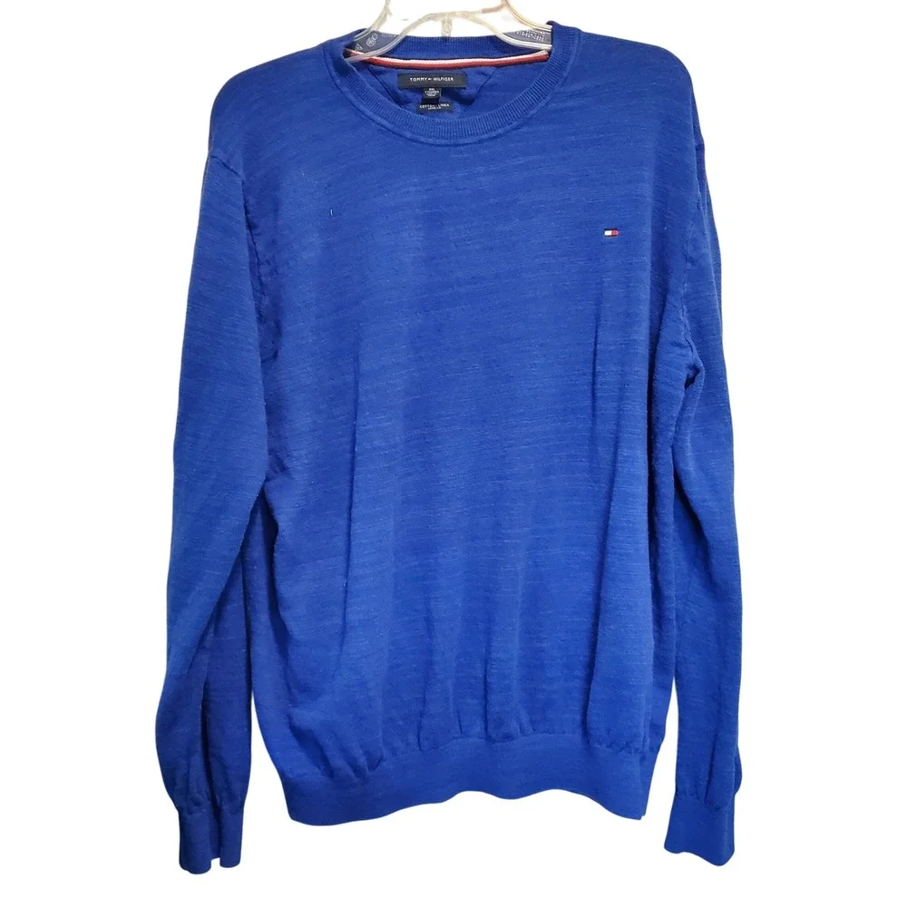 Tommy Hilfiger‎ Mens Royal Blue Cotton Linen Crew Neck Sweater XXL